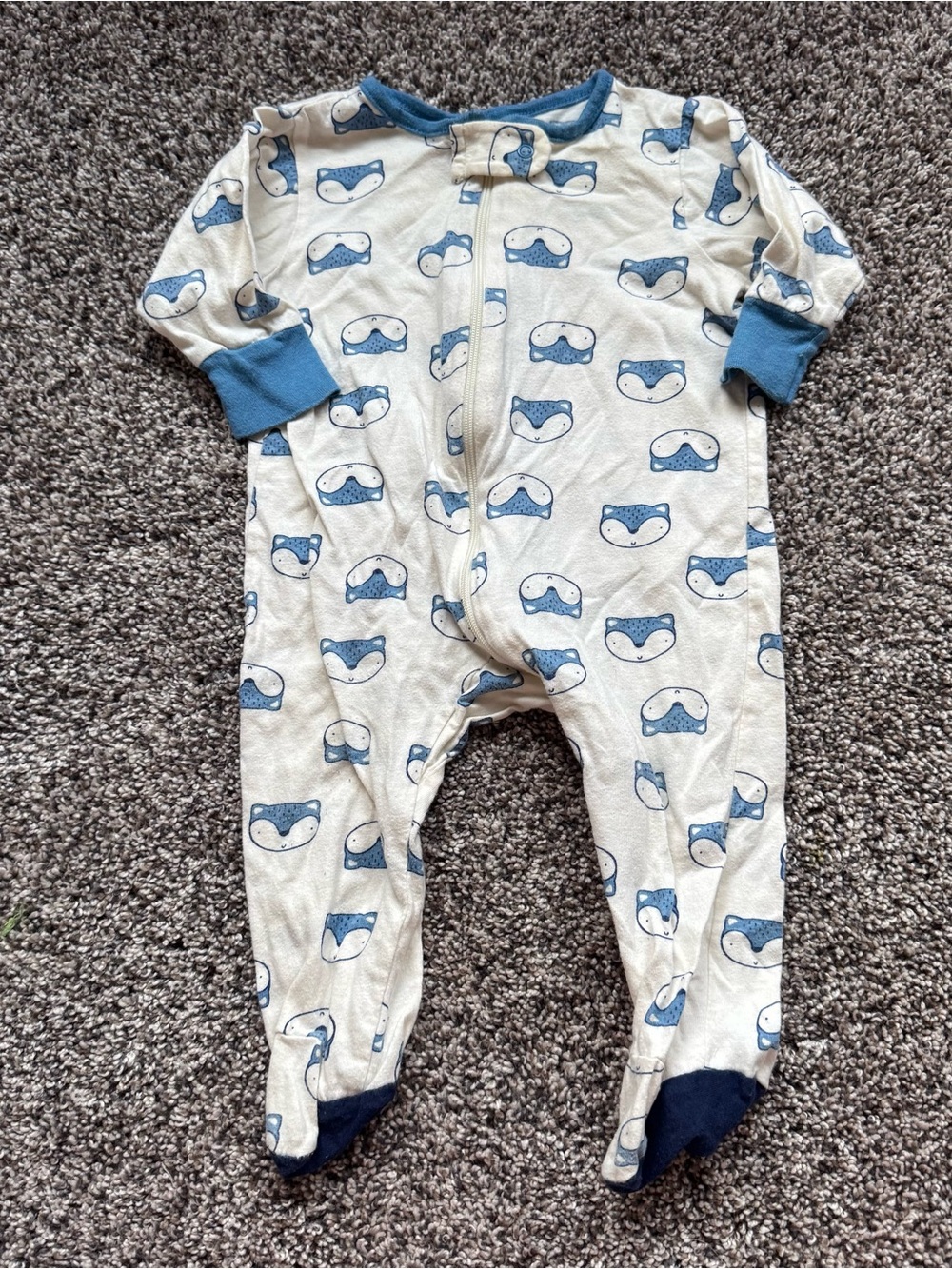 Baby Footed One-Piece in Cream with Blue Fox Print